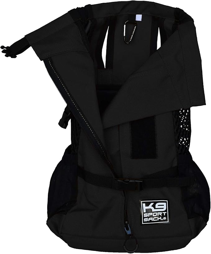 K9 Sport Sack Plus 2 - Small, Jet Black - Ideal for Dogs 13-16” Long - Adjustable, Backpack-Style Carrier with Multi-Functional Storage Pack, Thick Shoulder Straps & Padded Back Panel-Mewly Pet