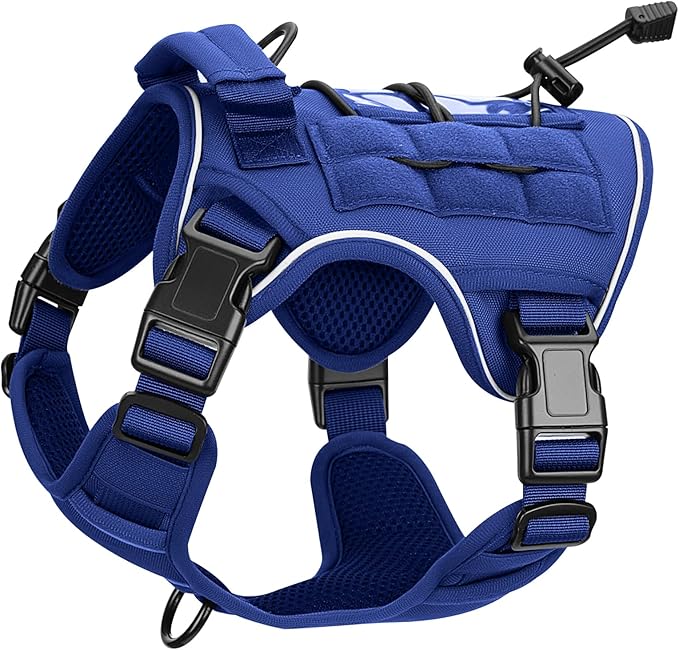 Heavy-Duty Tactical Dog Harness for Large Dogs, No Pull Adjustable Reflective Pet Vest with Molle System, K9 Military-Grade Control for Service Training, Outdoor & 10+ Breeds, Dazzling Blue, Small-Mewly Pet
