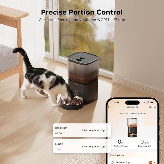 WOPET Automatic Cat Feeder, WiFi Automatic Dog Feeder with APP Control for Slow Feeding, Cat Food Dispenser with 10S Voice Record, Up to 10 Meals Per Day for Cats and Dogs-Mewly Pet