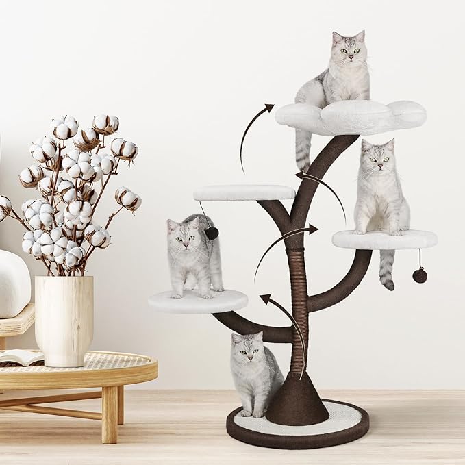 Multi-Level Modern Cat Tree, All-in-One Cat Tower with Scratching Post, Flower Cat Tree Houses for Indoor Cats-Mewly Pet