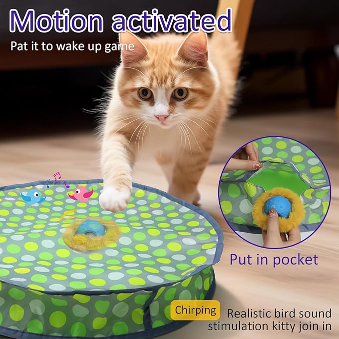 Interactive Cat Toys Ball Fast Rolling in Pouch, Motion Activate Chirping Cat Toy Hide and Seek Mouse Catching Game (Halloween Party)-Mewly Pet