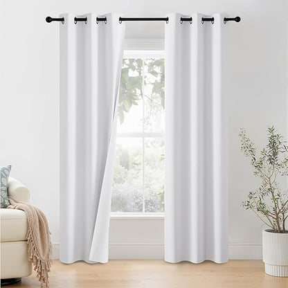 NICETOWN 100% Blackout Window Curtain Panels 84 inch Length for Living Room, Set of 2, Snow White, 42 inches Wide, Thermal Insulated Drapes