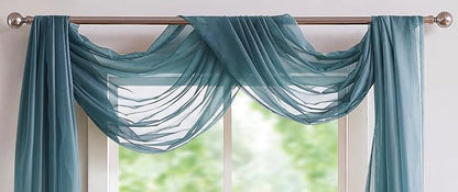 LinenZone Dusty Blue Window Scarf Valance in 144 Inch Size. Use Window Scarves as Canopy Bed or Backdrop Curtains, Curtain Scarf, or Sheer Fabric for Draping. (Amazing 55 x 144, Dusty Blue)