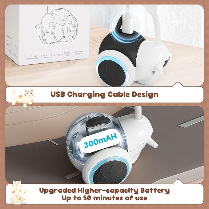 SlowTon Cat Interactive Toy for Indoor Cats - Remote Control Automatic Smart Moving Cats Toys with 2 Modes, Rechargeable Kitten Feather Toys for All Breeds of Bored Cat(Black)-Mewly Pet