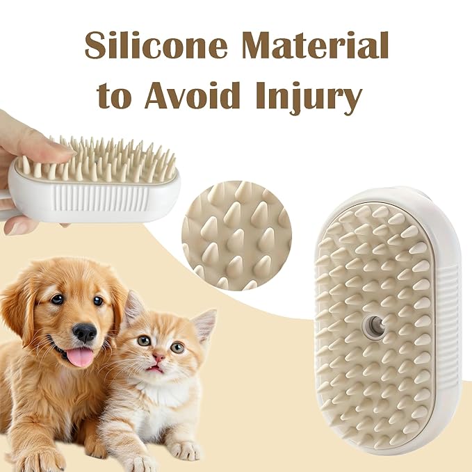 Cat Steam Brush, 3 in 1 Pet Spray Hair Removal Comb, Cats and Dogs Brush for Shedding, Rechargeable Silicone Pet Steam Brushes, Spritz Defur Comb for Massage, Cleaning and Remove Loose Hair - White-Mewly Pet