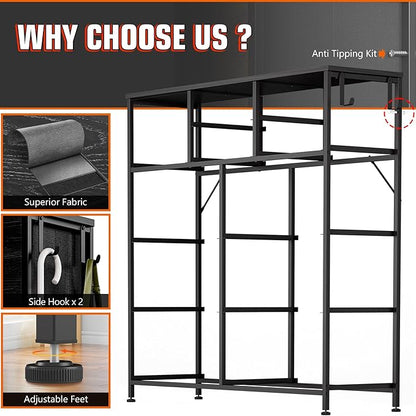 Dresser for Bedroom with 10 Drawers, Chest of Drawers with Side Pockets, Hooks, Wooden Top and Sturdy Metal Frame, Fabric Dresser Drawers for Living Room, Hallway (Black Wood Veins)