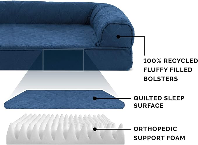 Furhaven Orthopedic Dog Bed for Large Dogs w/ Removable Bolsters & Washable Cover, For Dogs Up to 95 lbs - Quilted Sofa - Navy (Blue), Jumbo/XL-Mewly Pet