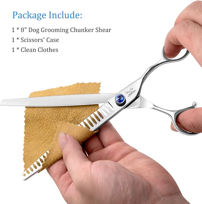 JASON 8" 26 Tooth Chunkers Shears for Dogs Ergonomic Cats Grooming Scissors Texturizing Blending Thinning Shear Pets Trimming Kit with Offset Handle Sharp Comfortable Scissor-Mewly Pet