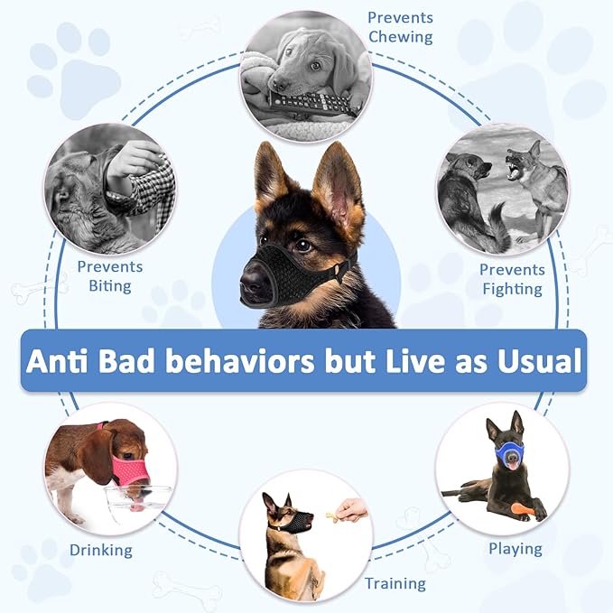 LUCKYPAW Soft Muzzle for Medium Large Sized Dogs Beagle Labrador German Shepherds, Dog Muzzle to Prevent Biting Chewing, Adjustable Breathable Mouth Guard for Grooming Walking Training(Blue, L)-Mewly Pet