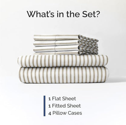 Queen 6 Piece Sheet Set - Comfy Breathable & Cooling - Soft Hotel Luxury Bedding Set with 8-16 Inch Deep Pockets - 1 Flat & 1 Fitted Sheet & 4 Pillowcases - Wrinkle Free & Easy Care - Beige Stripes 2