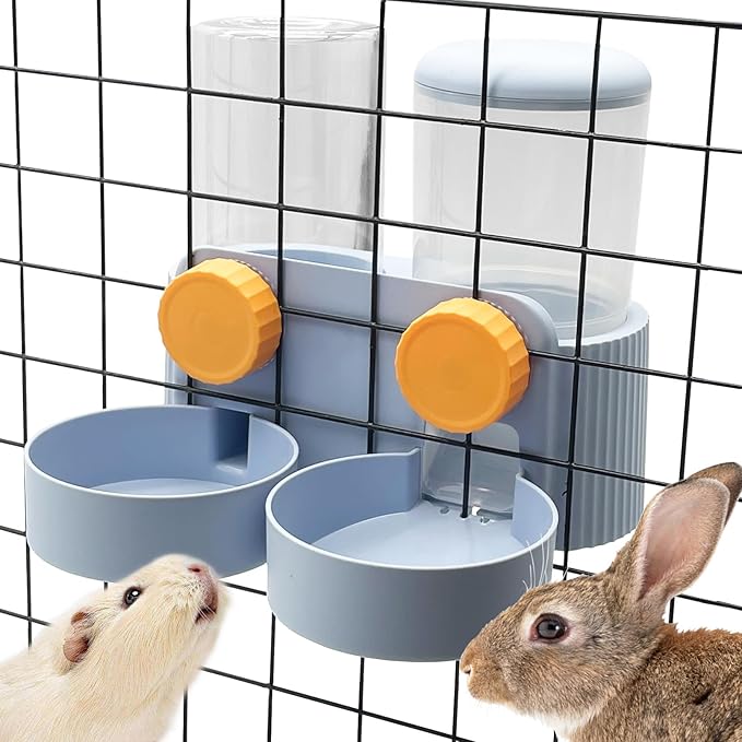 kathson Automatic Rabbit Food and Water Dispenser for Cage, Auto Gravity Bunny Feeder and Water Set Hanging Small Animal Feeding & Watering Supplies for Guinea Pig Ferret Puppy Kitten (Blue)-Mewly Pet