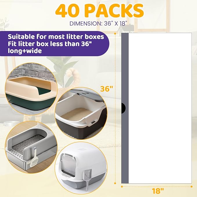 40 Count Cat Litter Liners Large, Jumbo Drawstring Extra Durable Pet Cat Pan Liners Extra-Thick Kitty Litter Box Bag 36" x 19"-Mewly Pet