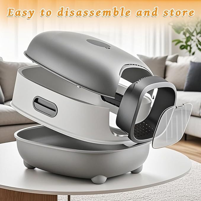 Large Cat Litter Box with Cat Litter Scoop, Foldable Litter Box with Lid, Front Entry and Exit Leak-Proof Litter Cat Box, Odor Control, Easy to Clean (Grey)-Mewly Pet