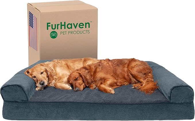 Furhaven Orthopedic Dog Bed for Large Dogs w/ Removable Bolsters & Washable Cover, For Dogs Up to 125 lbs - Sherpa & Chenille Sofa - Orion Blue, Jumbo Plus/XXL-Mewly Pet