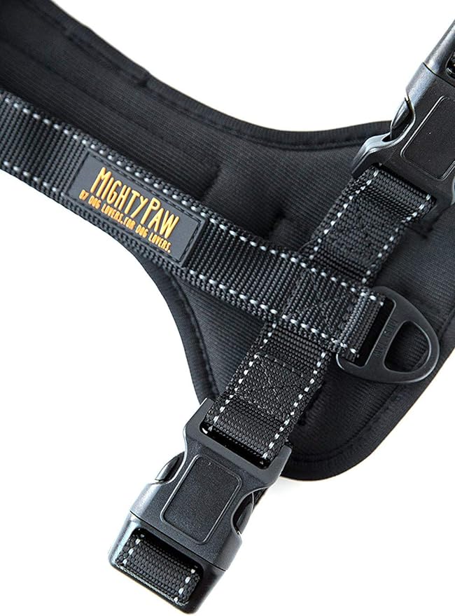 Mighty Paw Dog Car Harness - Vehicle Safety Gear - 2 Leash Attachment - Adjustable Straps - Reflective Stitching - Soft Padding - Standard Harness Functionality - No Pull Front Leash Attachment - S-Mewly Pet