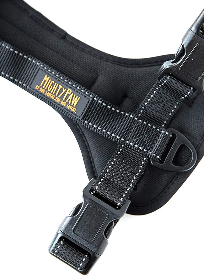Mighty Paw Dog Car Harness - Vehicle Safety Gear - 2 Leash Attachment - Adjustable Straps - Reflective Stitching - Soft Padding - Standard Harness Functionality - No Pull Front Leash Attachment - L-Mewly Pet