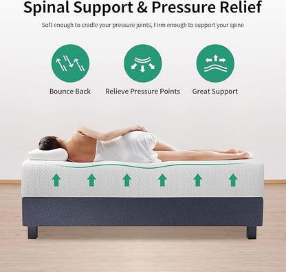 Pay Lesshere 12 Inch Queen Green Tea Mattress/Breathable Mattress for Cool Sleep & Pressure Relief/Medium Firm Mattresses/CertiPUR-US Certified/Bed-in-a-Box/Pressure Relieving （12 inch, Queen）