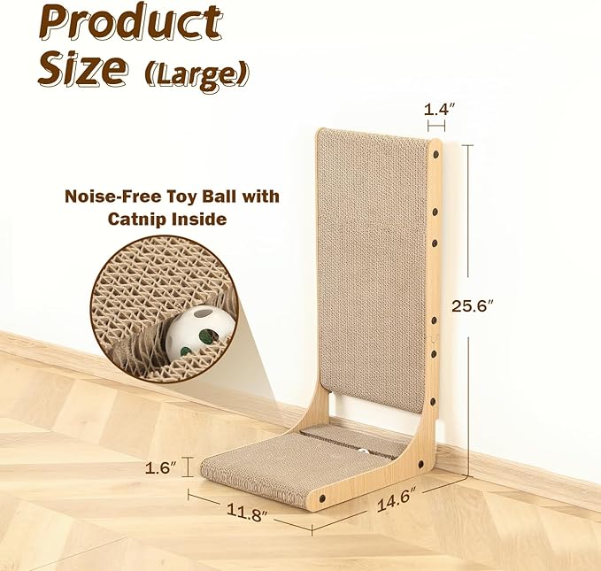 2-Pack Cat Scratching Board, 25.6'' Tall Cardboard L Shape Vertical Cat Scratchers for Indoor Cats, Cat Scratching Post for Wall and Couch, Large-Mewly Pet