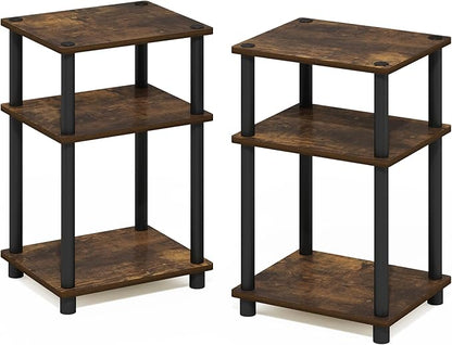 Furinno JUST Side Table Set of 2, 3-Tier End Tables, Open Shelves Night Stand, Nightstand, Toolless Assembly, for Living Room, Bedroom, Amber Pine