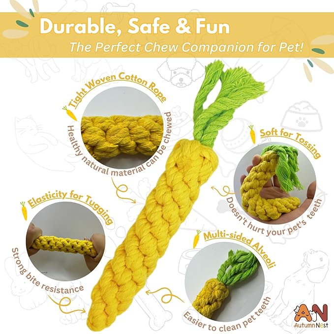 3PCS Yellow Woven Pet Chew Set, Puppy Teething Chews, Dog Chew Accessories, Cat Interactive Chews, Durable Braided Chews for Pets-Mewly Pet