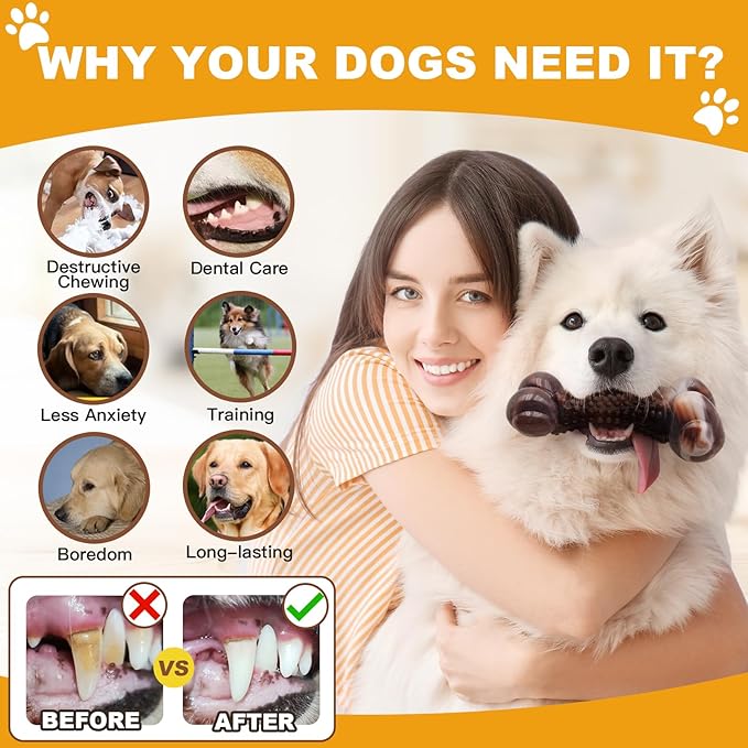 Dog Chew Toys for Aggressive Chewers, 2Pack Large Indestructible Dogs Bone Toy for Small Medium Breeds, Durable Tough Nylon Dog Chew Toys To Keep Them Busy, Puppy Teething Toy Bone, Beef&Bacon Flavor-Mewly Pet