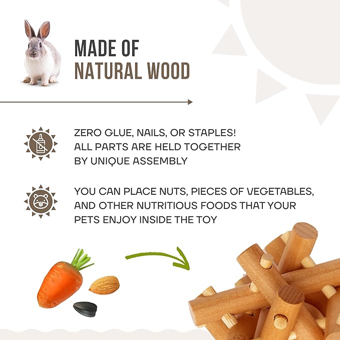 Wooden Chewing Toy for Small Animals, Natural Wood for Rabbit, Guinea Pig, Bunny, Chinchilla (Colorless)-Mewly Pet