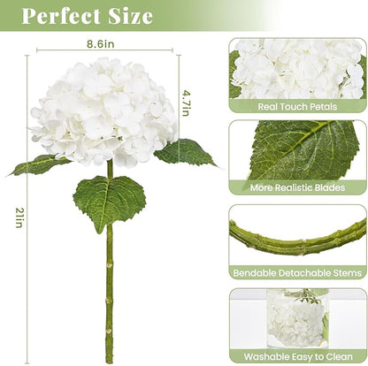 MARTINE MALL 3Pcs 21in Hydrangea Artificial Flowers, Latex Real Touch Hydrangeas Lifelike Large Hydrangea Flowers for Home Decor Party Arrangements Wedding Bouquets Centerpieces (White)