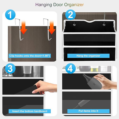 Over The Door Organizer Closet,6 Bins 12 Side Pockets,Hanging Organizer,Anti Tilt 50 lbs Load Organizers and Storage with Clear Window for Bedroom,Nursery,Rv,Bathroom,Camper(Black)