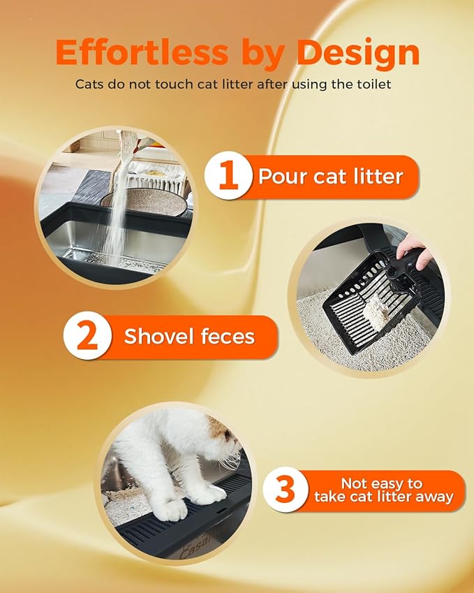 XXXL Stainless Steel Cat Litter Box 28.1''×20.5''× 10.1” Extra Large Metal Cat Litter Box for Big, Multi Cats, Anti-Leakage & Non-Stick Metal Pan, Easy to Clean, Durable (Black-Mewly Pet