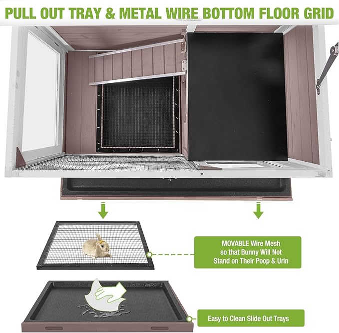 GUTINNEEN Rabbit Hutch Indoor Guinea Pig Cage Bunny House 36.6" Upgraded with Anti Chewing Edges, Cool Zinc Sheet, Leakproof PVC Layer, Wire Floor, Detachable Legs (Brown)-Mewly Pet