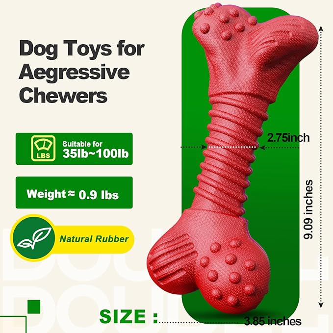 Dog Toys for Aggressive Chewers, Dog Toys for Medium Large Dogs, Natural Rubber Dog Chew Toys with Beef Flavor, Indestructible Chew Toys for Aggressive Chewers (red)-Mewly Pet