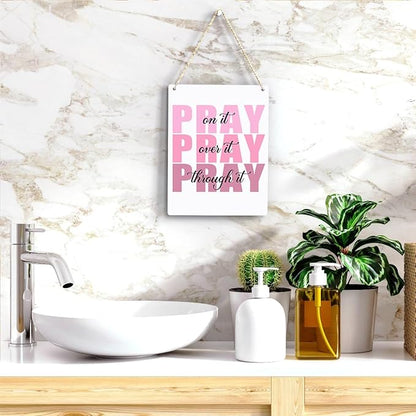 Pink Wall Decor Bible Verse Wall Art Christian Gifts for Women Room Decor for Women Girls Room Decoration Office Wall Decoration for Woman Bedroom Decor for Teen Girls Inspirational Decoration Pray Over It Wall Art