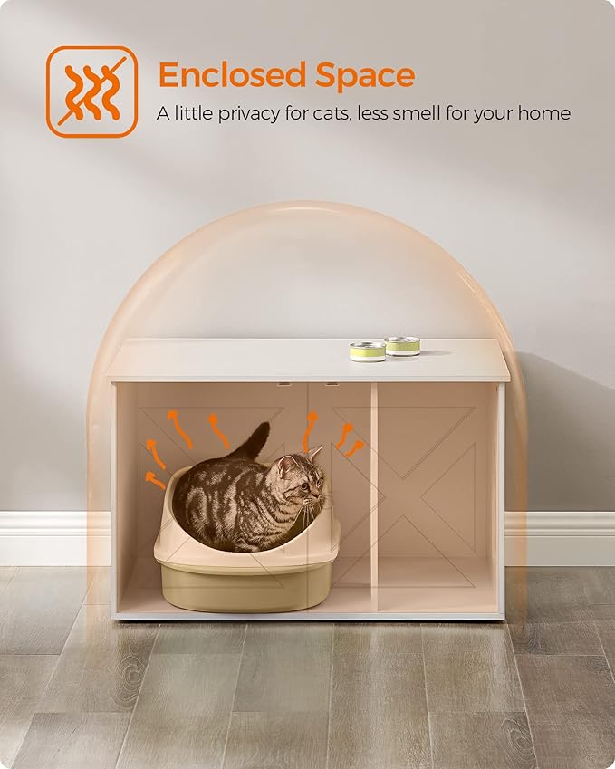 Feandrea Cat Litter Box Enclosure, Litter Box Furniture Hidden with Removable Divider, Indoor Cat House, End Table, 31.5 x 20.9 x 19.7 Inches, White UPCL002W01-Mewly Pet