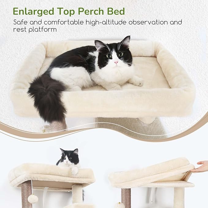 Globlazer Heavy Duty Cat Tree Tower, 70inch Sturdy Cat Tree for Indoor Cats Sturdy Large Cat Tower with Scratching Post and Scratching Board, Hammock, Cat Condo for Adult Cats Kittens, F70 Pro, Beige-Mewly Pet