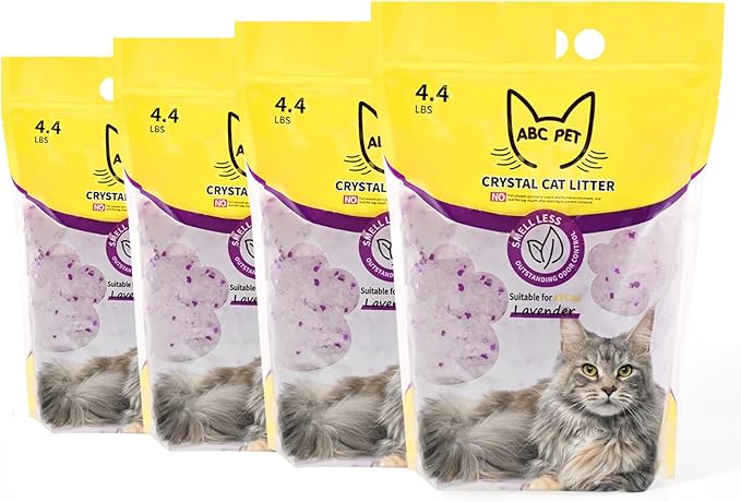 Cat Litter Crystals No Clumping Odor Control Kitty Litter Non-Clumping No scooping Low Dust, Low Tracking, Dehydrates Waste Lavender - 17.2 lbs (4 x 4.3 lb Packs)-Mewly Pet