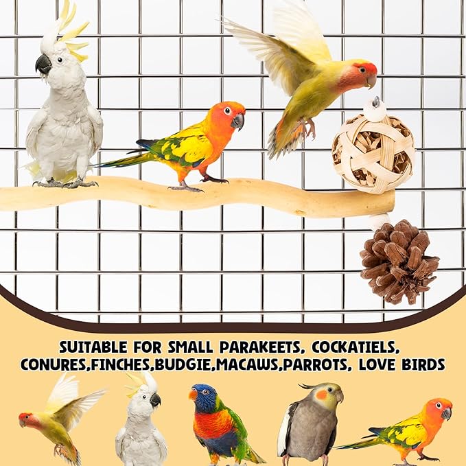 Bird Toys Perch Stand for Cage with Pine Cones, Natural Parrot Toys, Small Chewing Sticks Toys Bird Cage Accessories for Conures Parakeets Cockatoo African Grey Parrots (1PCS)-Mewly Pet