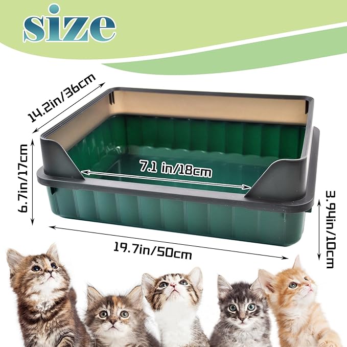 Cat Litter Boxes Large,Kitty Litter Box Low Entry High Sides,Semi Enclosed Front Entry Cat Pan Anti-Splashing Detachable Kitten Toilet with Scoop (Green)-Mewly Pet