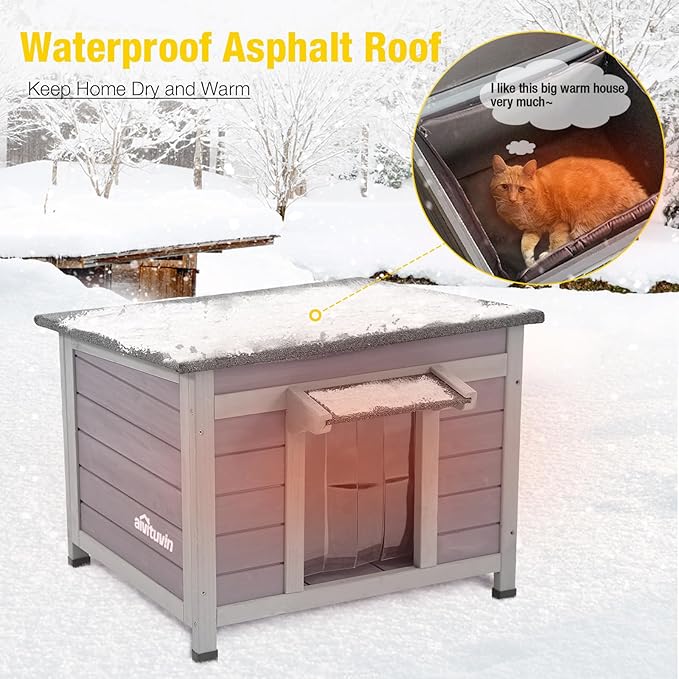 Cat House for Outdoor Cats Insulated Feral Kitty Shelter with Warm Liner for Winter Waterproof Rabbit Hutch for Bunnies,Cats-Mewly Pet