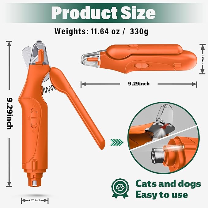 2-in-1 Cat Nail Clippers & Dog Nail Clippers Trimmers for Large Medium Small Dogs Cats Claw Trimmer Quick Sensor and Safety Guard USB Rechargeable with 2 LED Lights Dogs Nail Trimmer-Mewly Pet