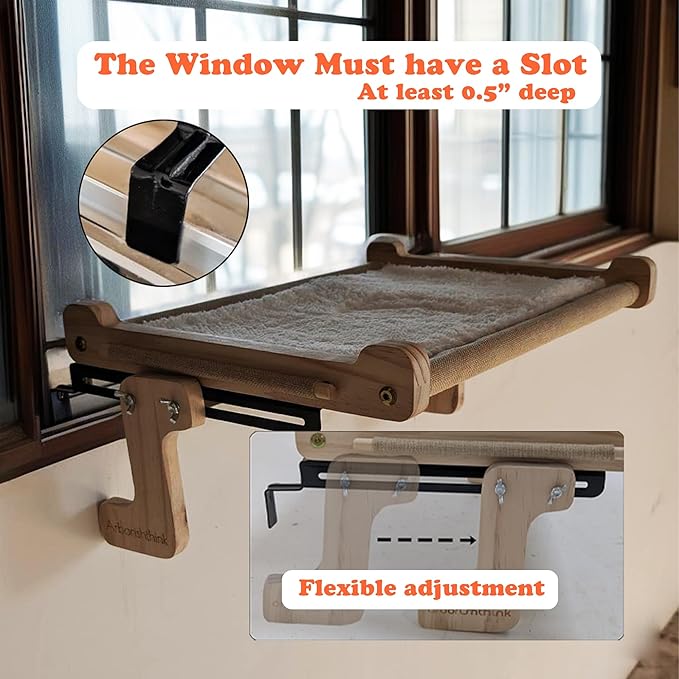 aborishthink Adjustable Cat Window Perch | Sturdy Cat Hammock Window Seat Durable Wood & Metal Frame | Breathable Cover | Ideal for Large & Heavy Cats | Easy Installation for Windowsill-Mewly Pet