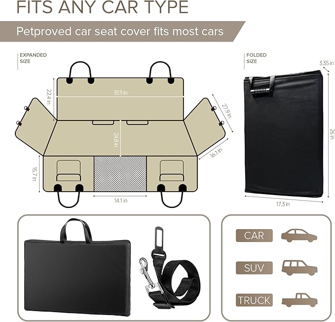 Back Seat Extender for Dogs, Heavy Duty Dog Car Seat Cover for Back Seat and Aggressive Chewer, Large Hard Bottom Car Seat Cover for Dogs, Dog Hammock for Car, Travel Pet Car Bed for Car, SUV, Truck-Mewly Pet