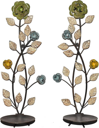 Wall Sconces Candle Holder Set of 2, Antique White Leaf and Flower Branch Wall Mount Hanging Metal Wall Candle Holder Candle Sconce for Living Room Dining Room