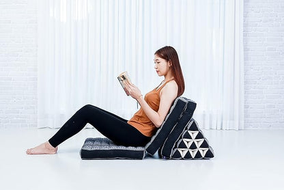 Leewadee - Comfortable Japanese Floor Mattress - Thai Floor Bed with Triangle Cushion - Futon Mattress - Thai Massage Mat, 67 x 21 inches, Black White, Kapok Filling