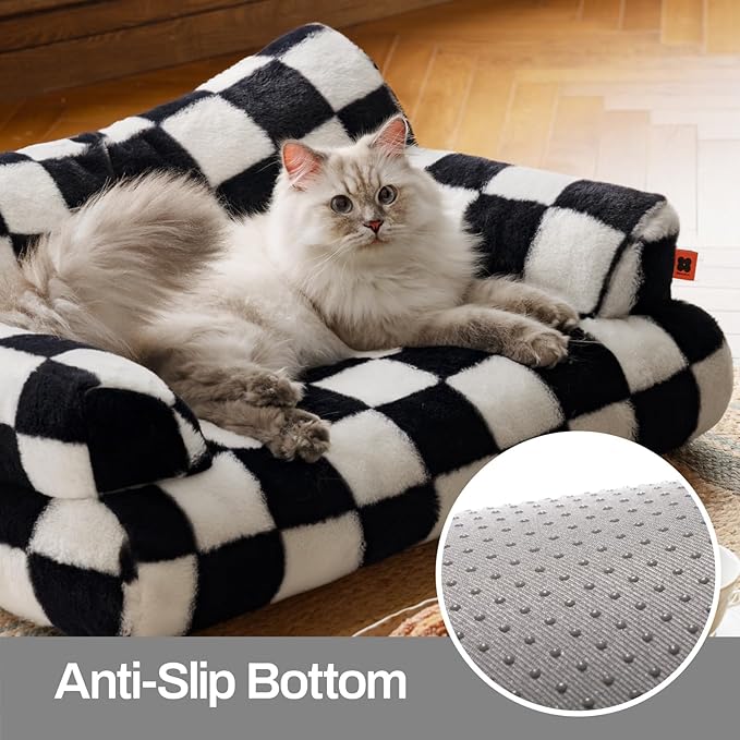 MEWOOFUN Cat Bed for Indoor Cats, Washable Dog Beds for Small Medium Dogs & Cats, Fluffy Cat Couch with Non-Slip Bottom (Black&White, 26.0" L x 19.0" W x 13.0" Th)-Mewly Pet
