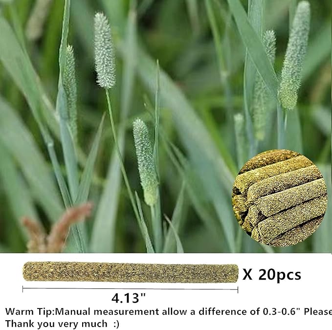 Rabbit Toys,Timothy Hay Stick for Guinea Pig Toy Bunny Chew Toys for Teeth Grinding Hamster Alfalfa Bite Treat Rabbit Molar Food Snack for Pet Rat Chinchilla Squirrel Gerbil-20PCS-Mewly Pet