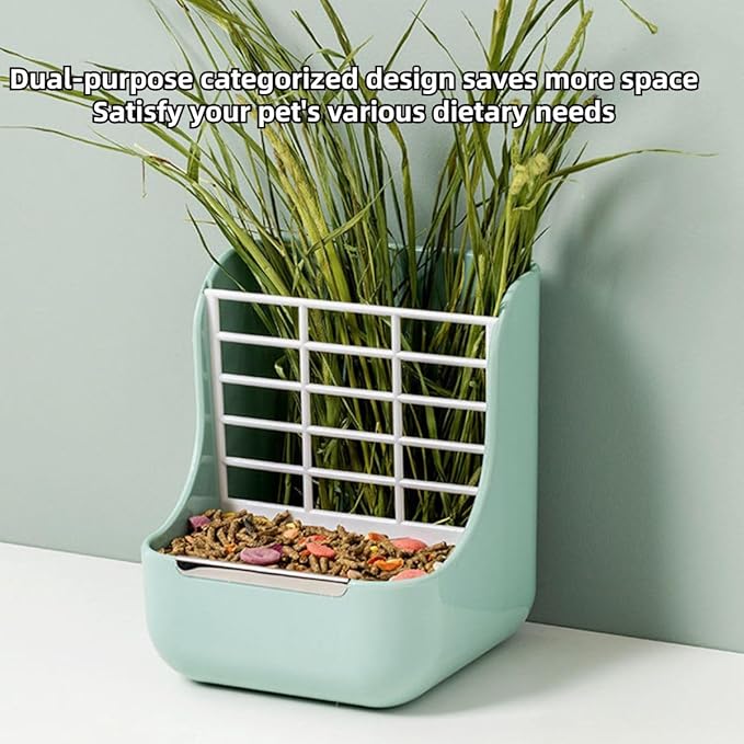 2 in 1 Food Hay Feeder for Guinea Pig, Rabbit Feeder, Indoor Hay Feeder for Guinea Pig, Rabbit, Chinchilla, Feed Bowls Use for Grass & Food (Pink)-Mewly Pet
