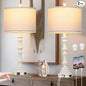 27.5" Farmhouse Table Lamps Set of 2 with USB C+A Ports & AC Outlet for Vintage Living Room Retro Bedroom,3-Way Dimmable Touch Lamp Resin Bedside Lamps for Nightstand Side End Table,White-1