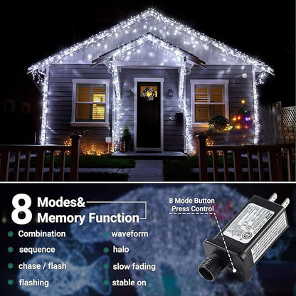 Quntis 82ft 1000 LED Cluster Christmas String Lights - 8 Modes Christmas Tree Lights - Outdoor Waterproof Dark Green Wire Christmas Lights Plug in for Holiday Wedding Party Home Decor, White