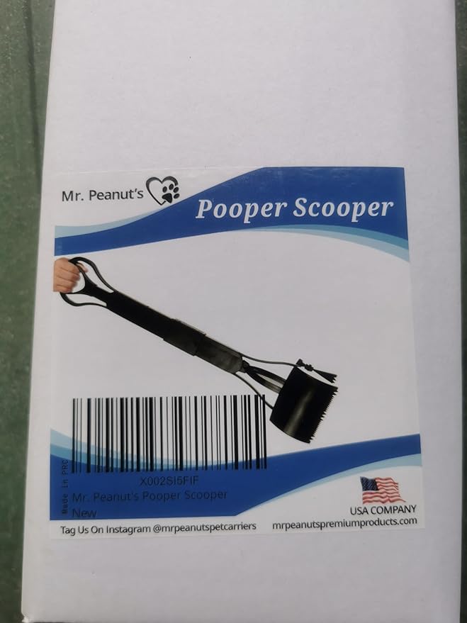 Mr. Peanut's 32" Tall Profile Pooper Scooper, Heavy Duty ABS Frame & Bin, Durable Double Spring Clamp, Lightweight Design, Simple One Step Assembly-Mewly Pet