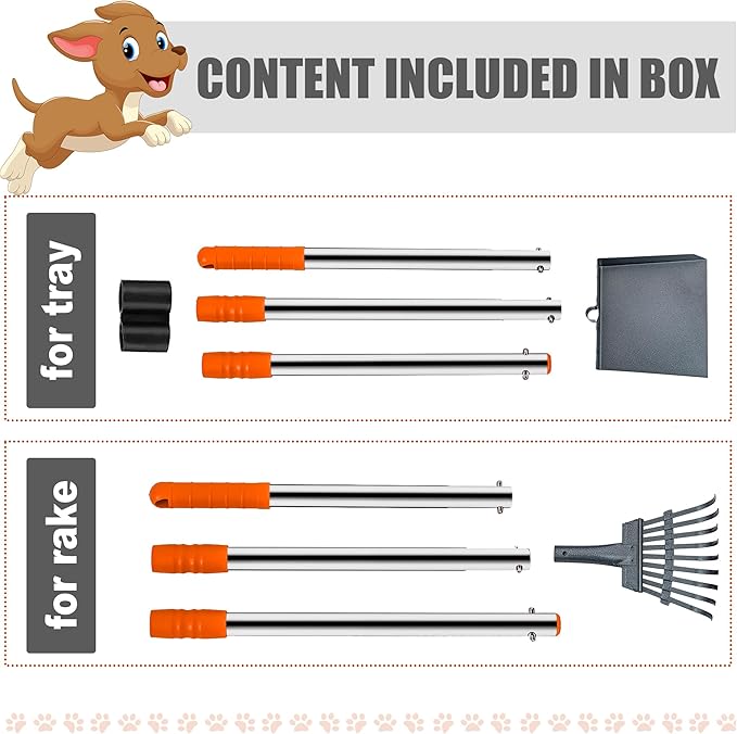 Niubya Pooper Scooper for Dogs, Metal Poop Scooper Tray and Rake Set with Adjustable Long Handle, Dog Pooper Scooper for Pet Waste Removal-Mewly Pet